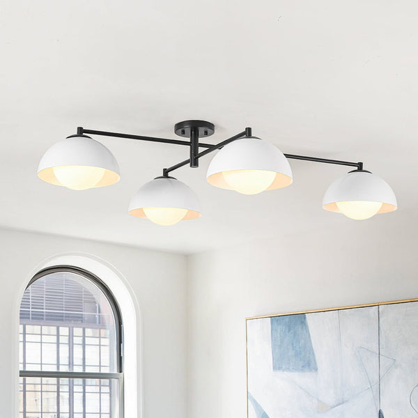 Chandelierias - Nordic 4 - Light Frosted Glass Blooming - bud Linear Semi - flush Mount - Semi Flush - Black - 