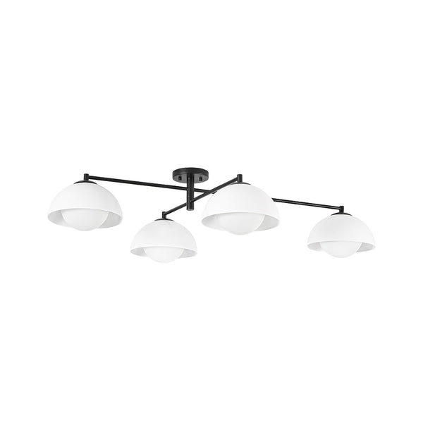 Chandelierias - Nordic 4 - Light Frosted Glass Blooming - bud Linear Semi - flush Mount - Semi Flush - Black - 