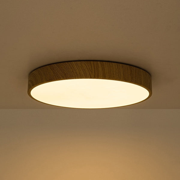 Chandelierias-Nordic Faux Wood Grain 5CCT Dimmable LED Round Flush Mount-Flush Mount-Dark Walnut-