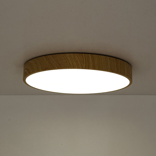 Chandelierias-Nordic Faux Wood Grain 5CCT Dimmable LED Round Flush Mount-Flush Mount-Dark Walnut-