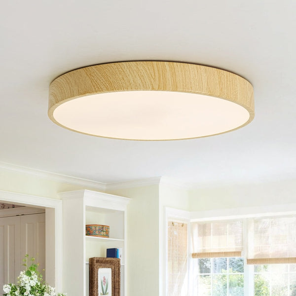 Chandelierias-Nordic Faux Wood Grain 5CCT Dimmable LED Round Flush Mount-Flush Mount-Light Oak-