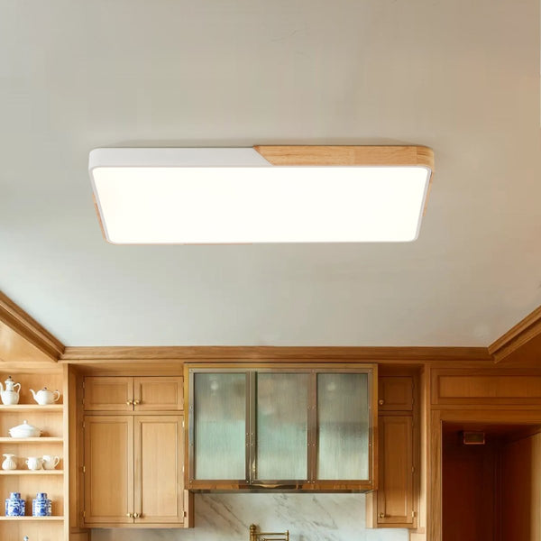 Chandelierias - Nordic - style Wood Trim Dimmable Rectangular Led Flush Mount - Flush Mount - White - 