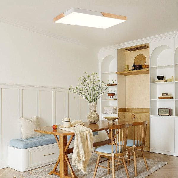 Chandelierias - Nordic - style Wood Trim Dimmable Rectangular Led Flush Mount - Flush Mount - White - 