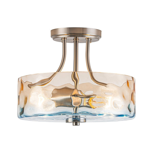 Chandelierias-Ombre 2-Light Hammer Glass Drum Semi-Flush Mount-Semi Flush-Nickel-