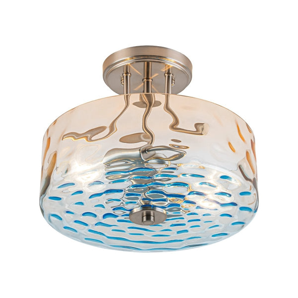 Chandelierias-Ombre 2-Light Hammer Glass Drum Semi-Flush Mount-Semi Flush-Nickel-