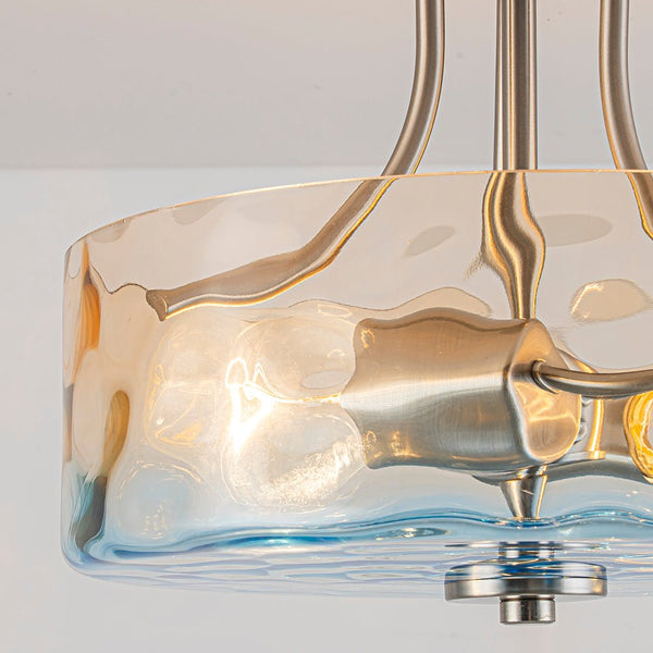 Chandelierias-Ombre 2-Light Hammer Glass Drum Semi-Flush Mount-Semi Flush-Nickel-