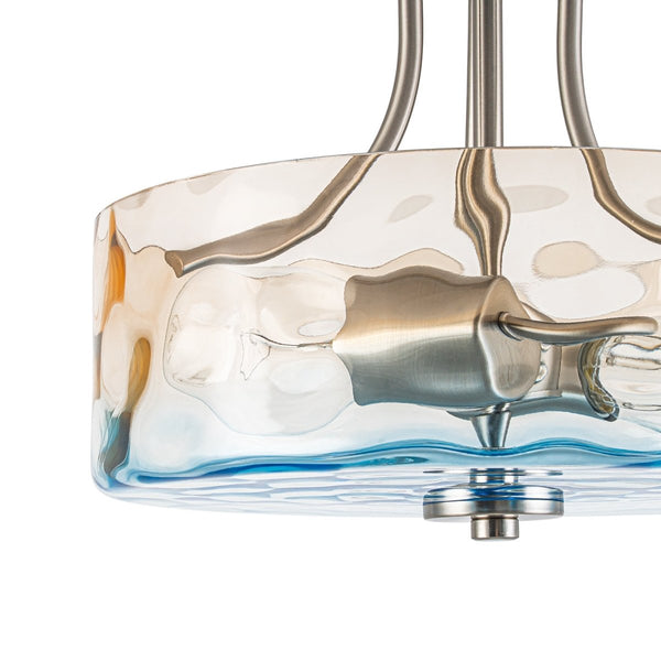 Chandelierias-Ombre 2-Light Hammer Glass Drum Semi-Flush Mount-Semi Flush-Nickel-