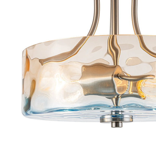 Chandelierias-Ombre 2-Light Hammer Glass Drum Semi-Flush Mount-Semi Flush-Nickel-