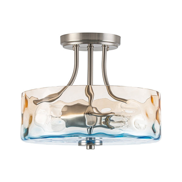 Chandelierias-Ombre 2-Light Hammer Glass Drum Semi-Flush Mount-Semi Flush-Nickel-