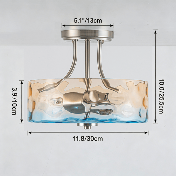 Chandelierias-Ombre 2-Light Hammer Glass Drum Semi-Flush Mount-Semi Flush-Nickel-
