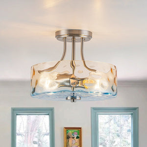 Chandelierias-Ombre 2-Light Hammer Glass Drum Semi-Flush Mount-Semi Flush-Nickel-