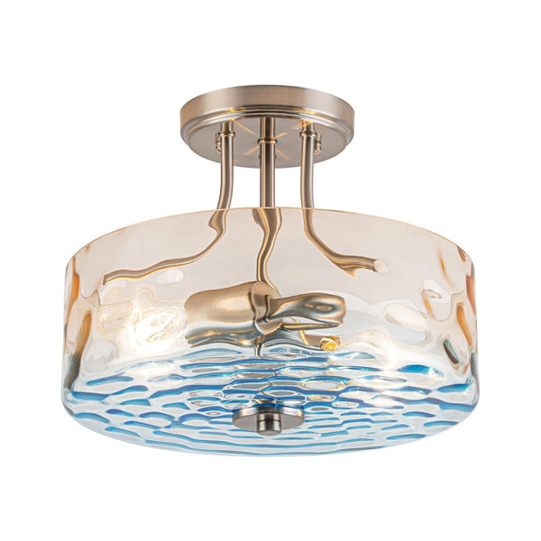Chandelierias-Ombre 2-Light Hammer Glass Drum Semi-Flush Mount-Semi Flush-Nickel-