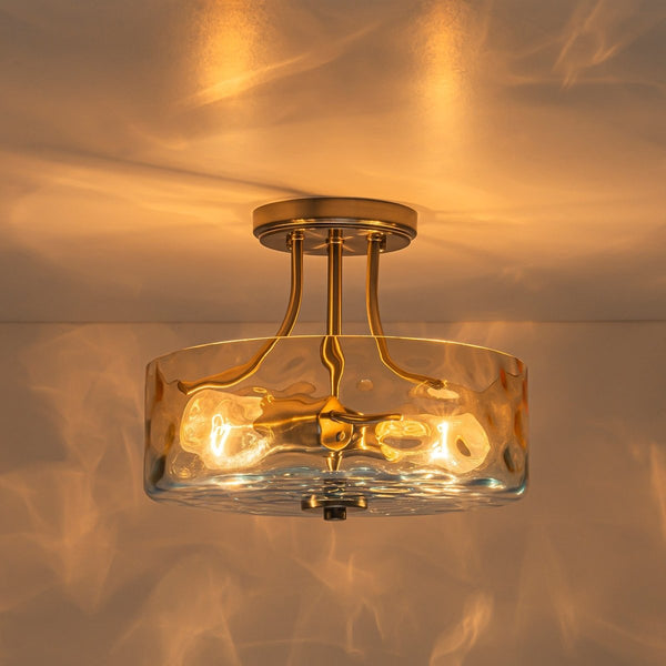 Chandelierias-Ombre 2-Light Hammer Glass Drum Semi-Flush Mount-Semi Flush-Nickel-