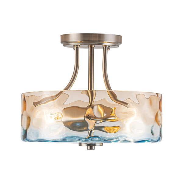 Chandelierias-Ombre 2-Light Hammer Glass Drum Semi-Flush Mount-Semi Flush-Nickel-
