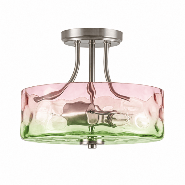 Chandelierias-Ombre 2-Light Hammer Glass Drum Semi-Flush Mount-Semi Flush-Nickel (Back-order Sep.)-Red-fleshed Guava (Back-order)