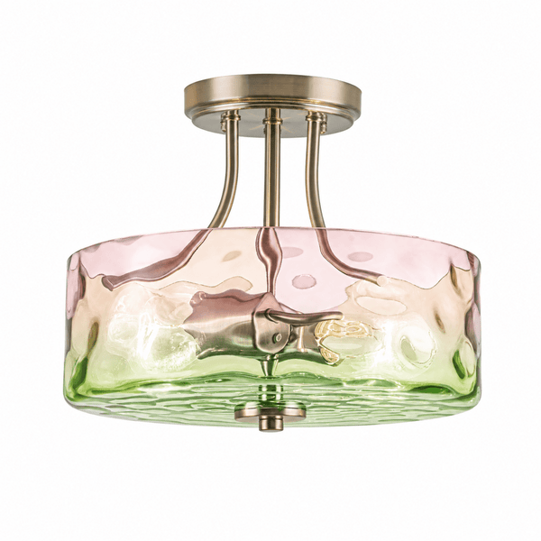 Chandelierias-Ombre 2-Light Hammer Glass Drum Semi-Flush Mount-Semi Flush-Nickel (Back-order Sep.)-Red-fleshed Guava (Back-order)