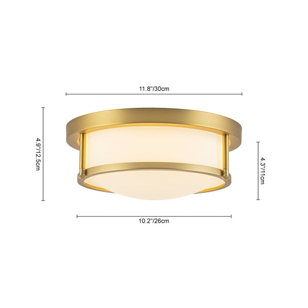 Chandelierias-Opaque Frosted Glass Dimmable LED Drum Framed Flush Mount-Flush Mount-Brass-