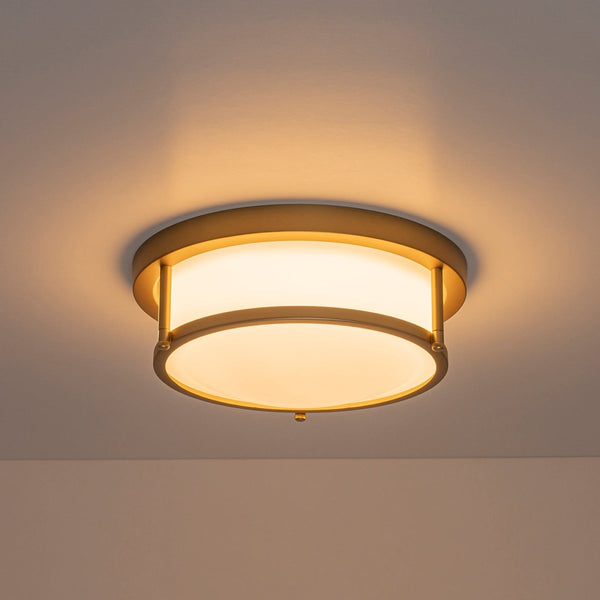 Chandelierias-Opaque Frosted Glass Dimmable LED Drum Framed Flush Mount-Flush Mount-Brass-