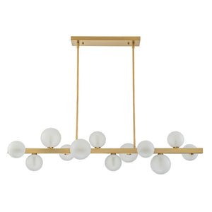 Chandelierias-Open Box - 12-Light Dining Frosted Glass Globes Linear Chandelier-Chandeliers-Brass-