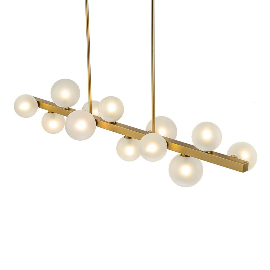 Chandelierias-Open Box - 12-Light Dining Frosted Glass Globes Linear Chandelier-Chandeliers-Brass-