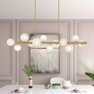 Chandelierias-Open Box - 12-Light Dining Frosted Glass Globes Linear Chandelier-Chandeliers-Brass-