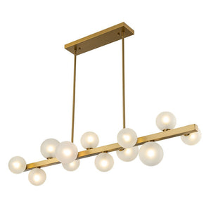 Chandelierias-Open Box - 12-Light Dining Frosted Glass Globes Linear Chandelier-Chandeliers-Brass-