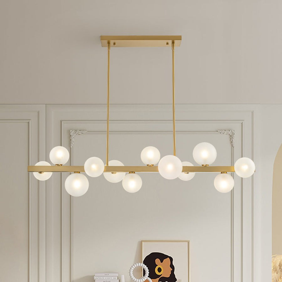 Chandelierias-Open Box - 12-Light Dining Frosted Glass Globes Linear Chandelier-Chandeliers-Brass-