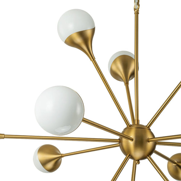 Chandelierias-Open Box - 12-Light Mid-century Opal Glossy Glass Sputnik Sphere Chandelier-Chandelier-Brass-