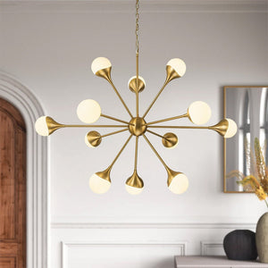 Chandelierias-Open Box - 12-Light Mid-century Opal Glossy Glass Sputnik Sphere Chandelier-Chandelier-Brass-