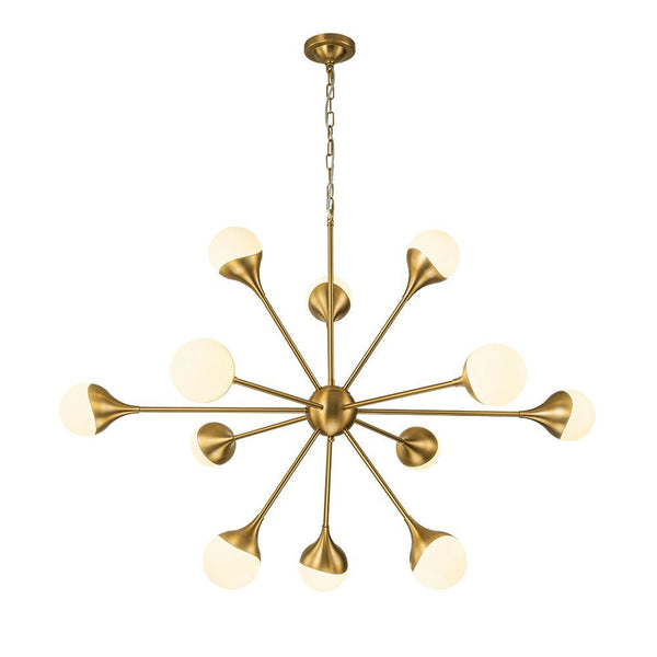 Chandelierias-Open Box - 12-Light Mid-century Opal Glossy Glass Sputnik Sphere Chandelier-Chandelier-Brass-