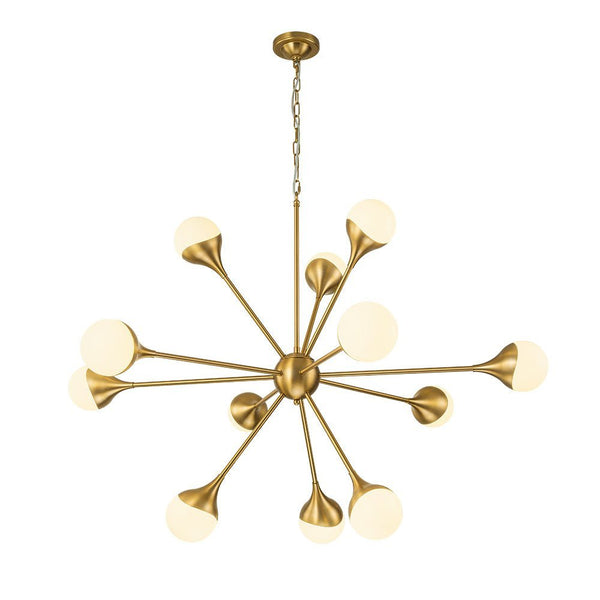 Chandelierias-Open Box - 12-Light Mid-century Opal Glossy Glass Sputnik Sphere Chandelier-Chandelier-Brass-