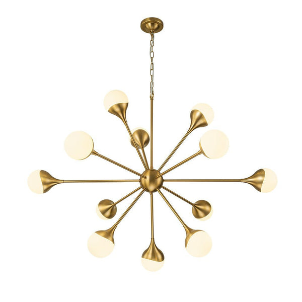 Chandelierias-Open Box - 12-Light Mid-century Opal Glossy Glass Sputnik Sphere Chandelier-Chandelier-Brass-