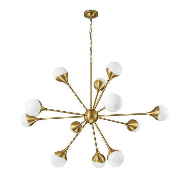 Chandelierias-Open Box - 12-Light Mid-century Opal Glossy Glass Sputnik Sphere Chandelier-Chandelier-Brass-