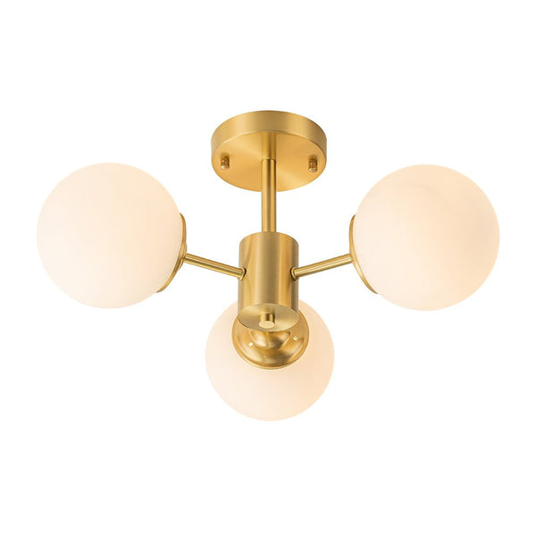 Chandelierias - Open Box - 3 - Light Mid - century Frosted Glass Semi - Flush Mount - Semi Flush - Brass - 3 Bulbs