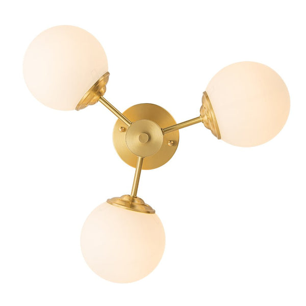 Chandelierias - Open Box - 3 - Light Mid - century Frosted Glass Semi - Flush Mount - Semi Flush - Brass - 3 Bulbs