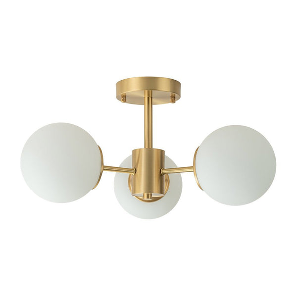 Chandelierias - Open Box - 3 - Light Mid - century Frosted Glass Semi - Flush Mount - Semi Flush - Brass - 3 Bulbs