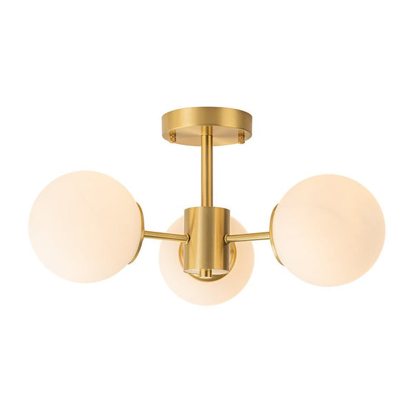 Chandelierias - Open Box - 3 - Light Mid - century Frosted Glass Semi - Flush Mount - Semi Flush - Brass - 3 Bulbs