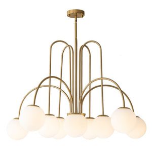 Chandelierias-Open Box - Mid-century 10-Light Frosted Glass Globe Curved Chandelier-Chandeliers-Black-10 Bulbs