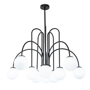 Chandelierias-Open Box - Mid-century 10-Light Frosted Glass Globe Curved Chandelier-Chandeliers-Black-10 Bulbs