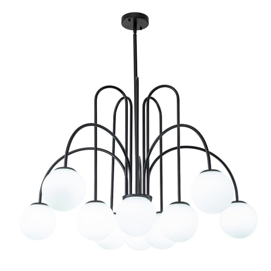 Chandelierias-Open Box - Mid-century 10-Light Frosted Glass Globe Curved Chandelier-Chandeliers-Black-10 Bulbs