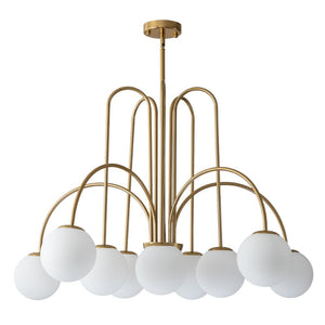 Chandelierias-Open Box - Mid-century 10-Light Frosted Glass Globe Curved Chandelier-Chandeliers-Black-10 Bulbs