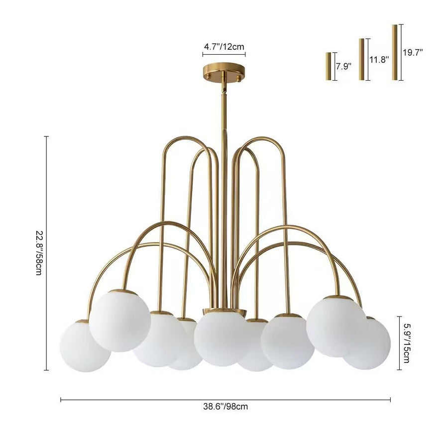 Chandelierias-Open Box - Mid-century 10-Light Frosted Glass Globe Curved Chandelier-Chandeliers-Black-10 Bulbs