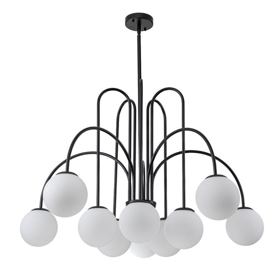 Chandelierias-Open Box - Mid-century 10-Light Frosted Glass Globe Curved Chandelier-Chandeliers-Black-10 Bulbs