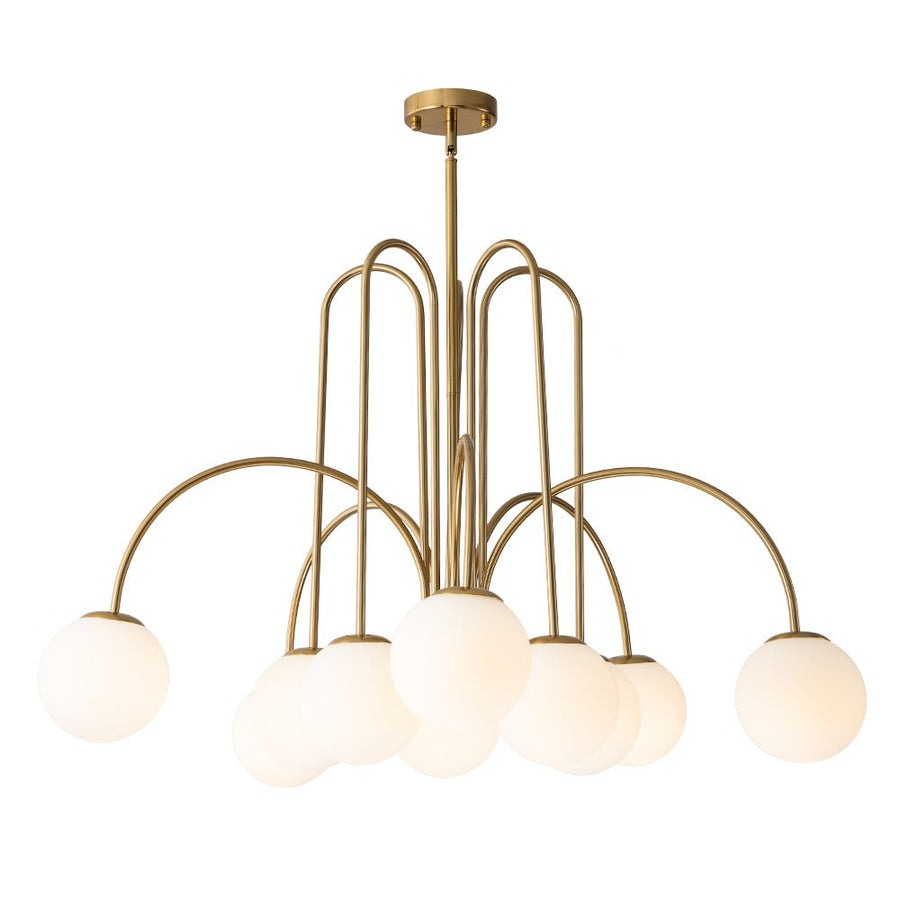 Chandelierias-Open Box - Mid-century 10-Light Frosted Glass Globe Curved Chandelier-Chandeliers-Black-10 Bulbs