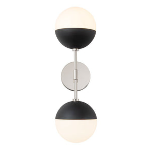 Chandelierias - Open Box - Mid - century 2 - Light Opal Glass Globe Linear Wall Sconce - Wall Light - Nickel - 2 Bulbs