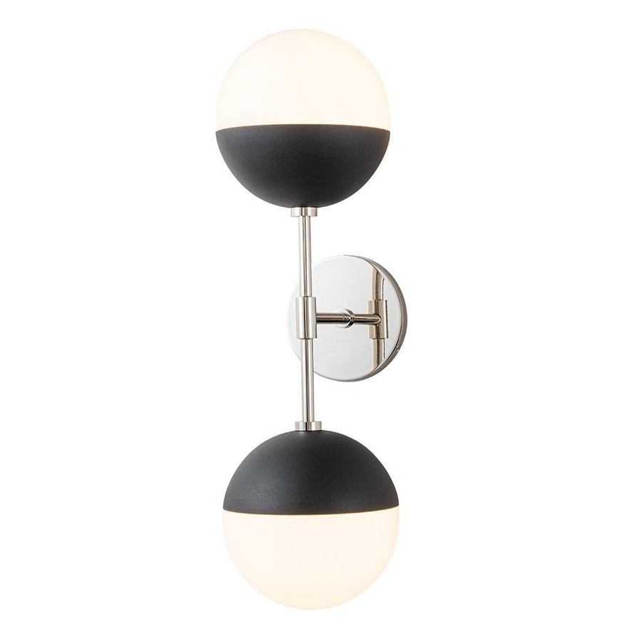 Chandelierias - Open Box - Mid - century 2 - Light Opal Glass Globe Linear Wall Sconce - Wall Light - Nickel - 2 Bulbs