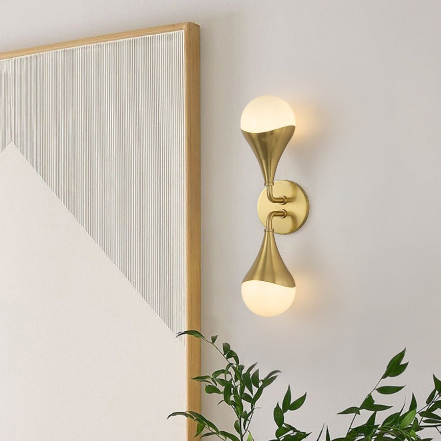 Chandelierias-Open Box - Modern 2-Light Teardrop Brass Bathroom Vanity Light-Wall Light-Brass-