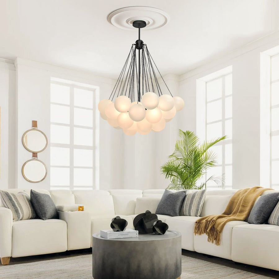 Chandelierias - OPen Box - Modern 3 - Light Cluster Glass Globe Frosted Bubble Chandelier - Chandelier - 37 Bubbles - Black