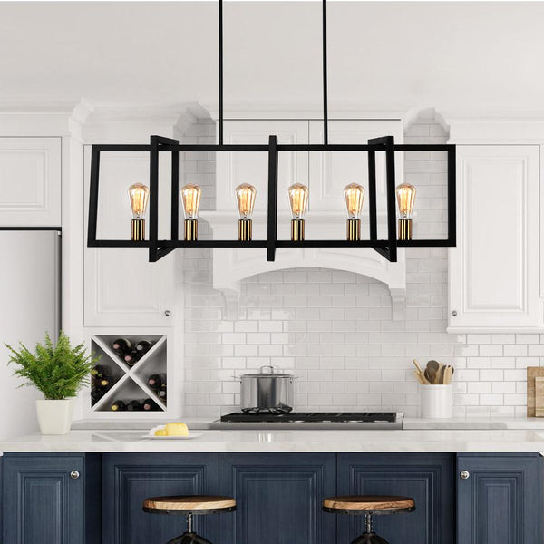 Chandelierias - Open Box - Modern 6 - Light Kitchen Island Rectangle Chandelier - Pendant - 