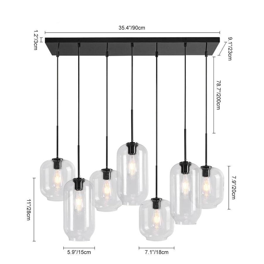 Chandelierias - Open Box - Modern 7 - Light Cluster Hand - blown Clear Glass Pendant - Chandelier - Black - 